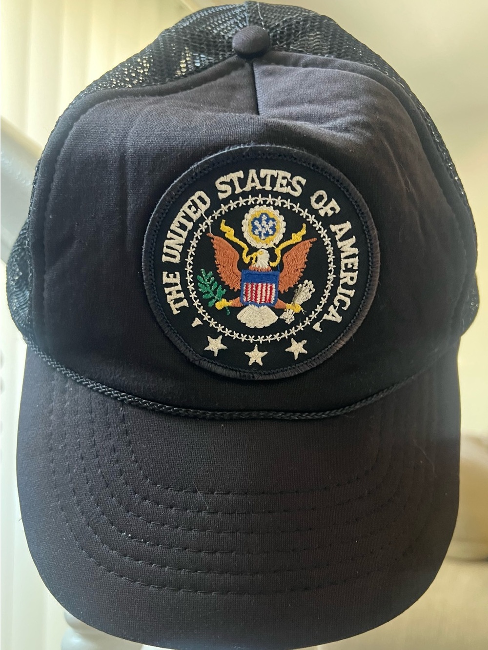 Vintage 90s Great Seal of the United States Black Rope Trucker Cap Hat OS EUC ✨